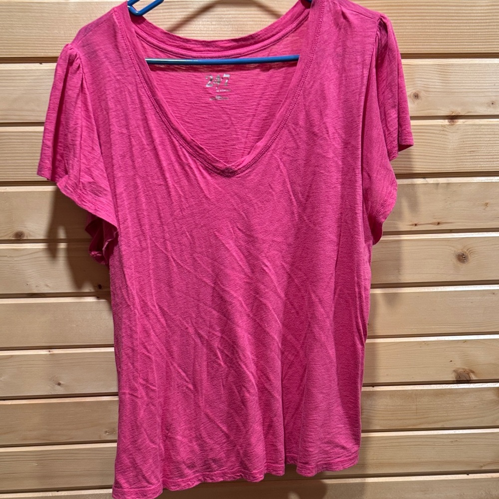 Vibrant Pink V-Neck Short Sleeve Women's Tee